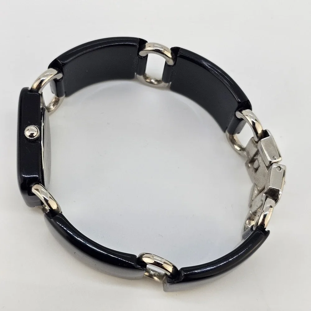 Women's Watch 20MM MOP Dial Roman Numerals‎ Black Plastic Bands 6.5